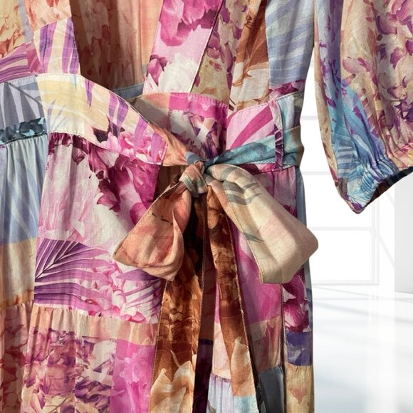 Johnny Was Jade Annalise Silk Blend Patchwork Floral Wrap Midi Dress M - Picture 8 of 13